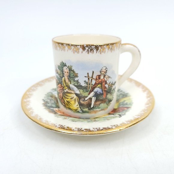 4 Demitasse Mini Cup and Saucer Sets Tea Cups Floral Colonial Quail Vintage - Picture 4 of 13